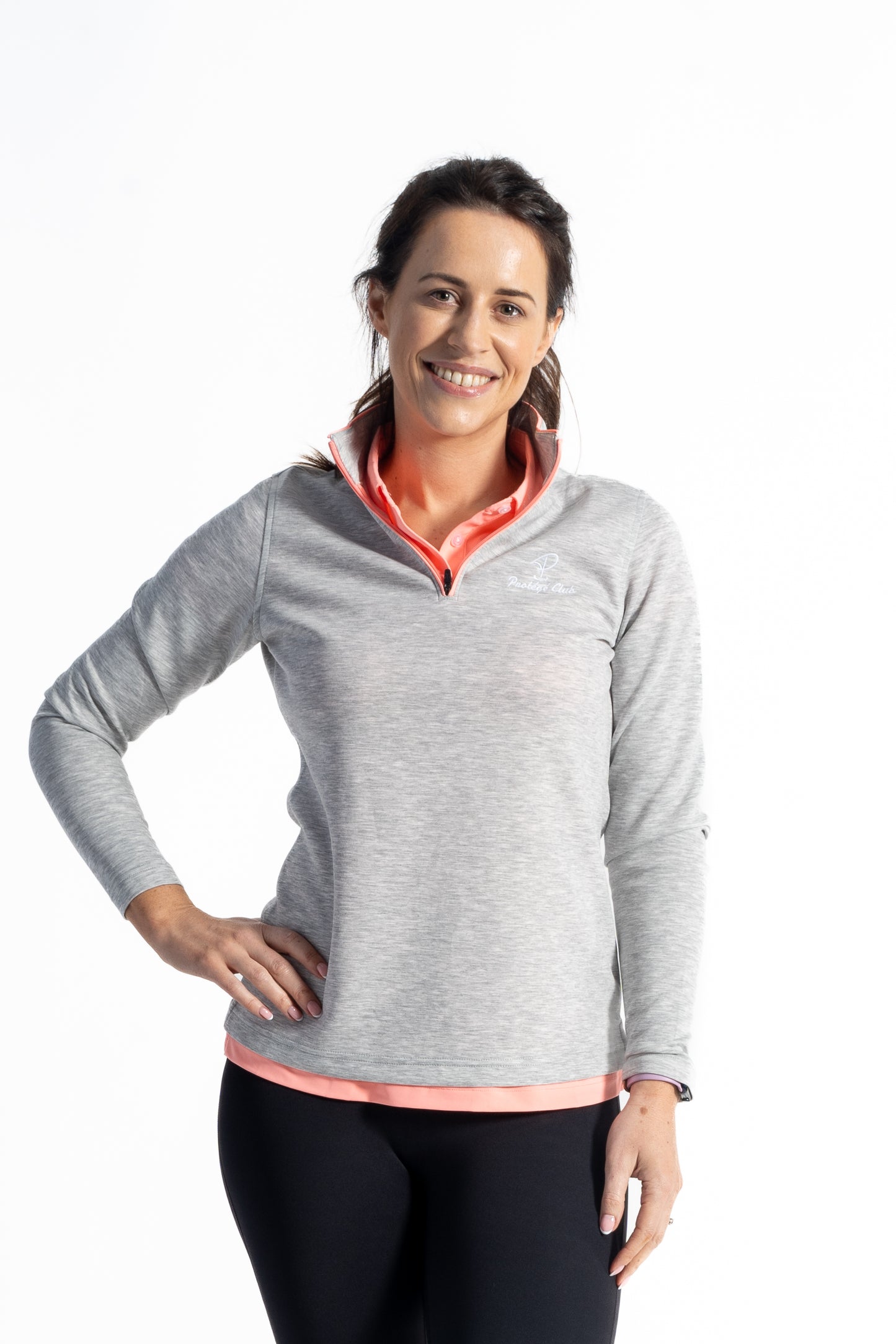 Merit Grey Pullover Coral Trim